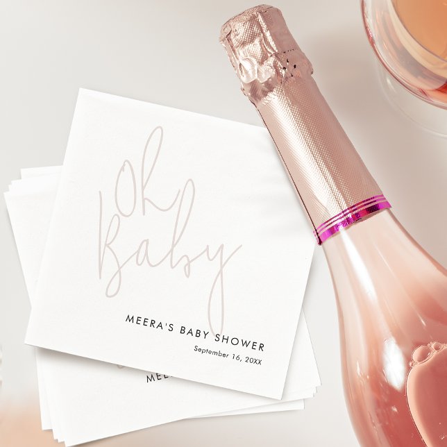 Modernes Script Dusty Pink Oh Baby Dusche Serviette (Modern Script Pink Oh Baby Shower Napkins)
