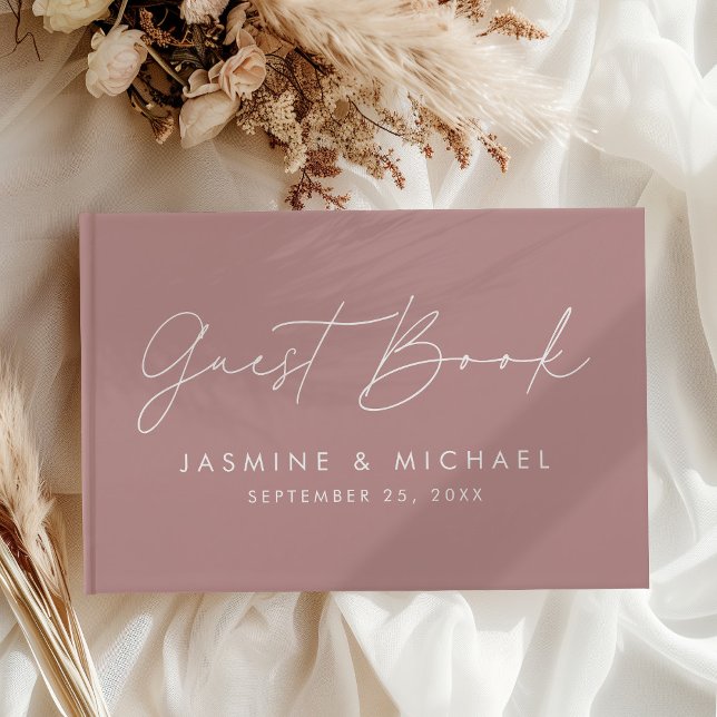 Modernes Script Dusty Rose Foto Hochzeit Gästebuch (Von Creator hochgeladen)