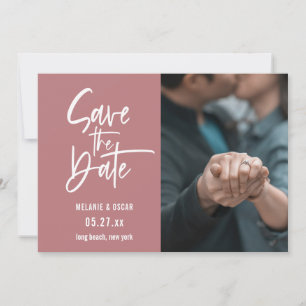Modernes Script Dusty Rose Foto Save the Date Ankündigung