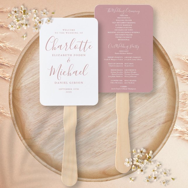 Modernes Script Dusty Rose Wedding Programm Fächer (Modern Script Dusty Rose Wedding Program Hand Fan)