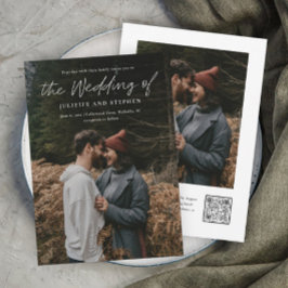 Modernes Script Einfache QR-Foto Hochzeit Einladung