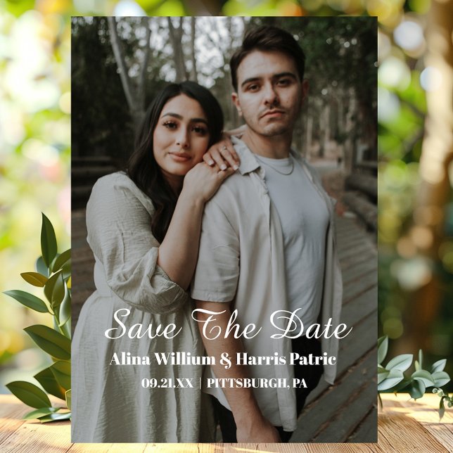 Modernes Script Einfaches Foto Save the Date Magneteinladung (Von Creator hochgeladen)