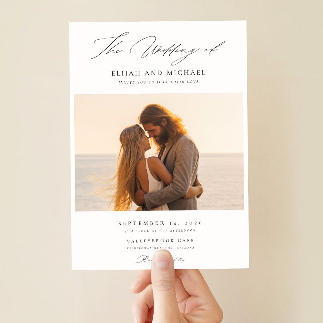 Modernes Script Elegant Beach Wedding Foto Einladung (Von Creator hochgeladen)