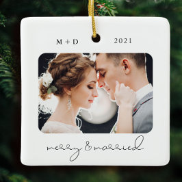 Modernes Script Elegant Merry Verheiratet Wedding  Keramikornament