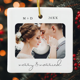 Modernes Script Elegant Merry Verheiratet Wedding  Keramikornament