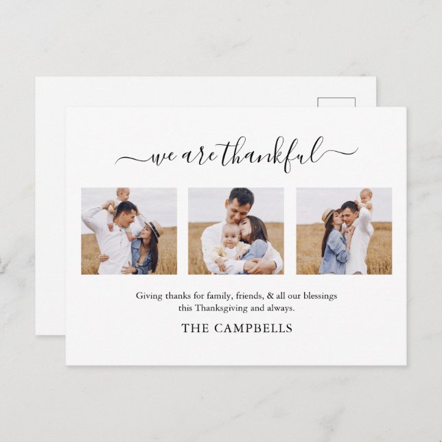 Modernes Script Erntedank Foto Feiertagspostkarte (Vorne/Hinten)