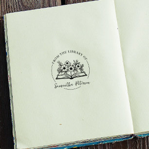 Modernes Script-Exlibris, Wildblumen-Buch  Gummistempel