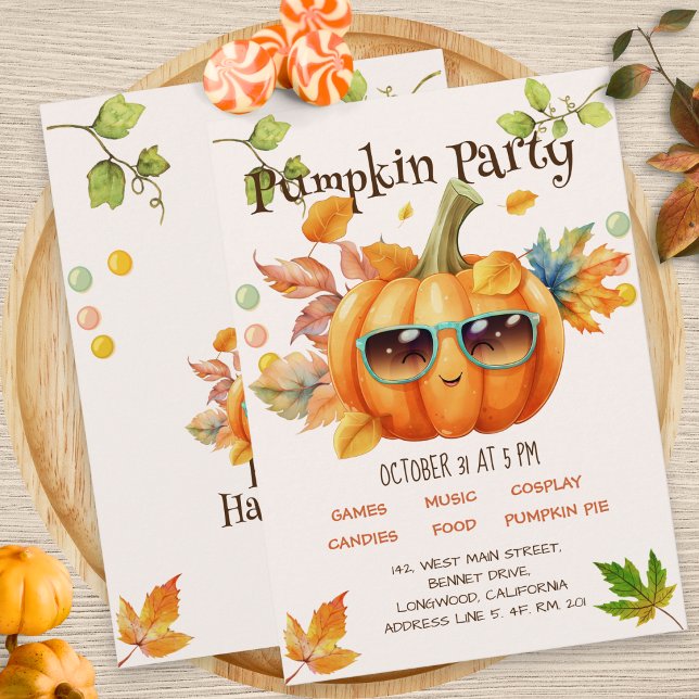 Modernes Script farbenfroh Pumpkin Kid Halloween-P Einladung (Von Creator hochgeladen)