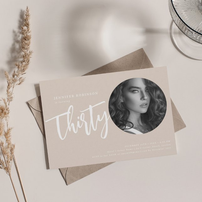 Modernes Script Foto 30. Geburtstag Party Champagn Einladung (Modern Script Photo 30th Birthday Party Champagne Invitation)