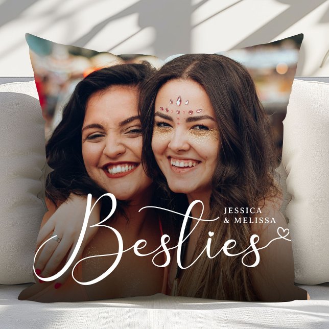 Modernes Script-Foto-Besties-Geschenk Kissen (Von Creator hochgeladen)
