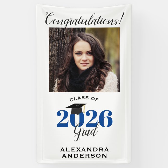 Modernes Script-Foto Blue Vertical Abschluss Banner (Vertikal)