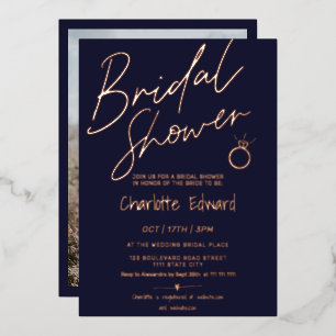 Modernes Script Foto Brautparty Ring Rose Gold Folieneinladung