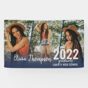 Modernes Script Foto Collage Navy Blue Abschluss B Banner