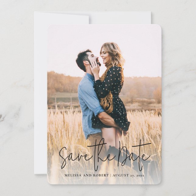 Modernes Script-Foto Elegante Hochzeit Save The Date (Vorderseite)