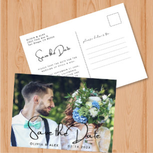 Modernes Script-Foto für Hochzeiten speichern das Postkarte