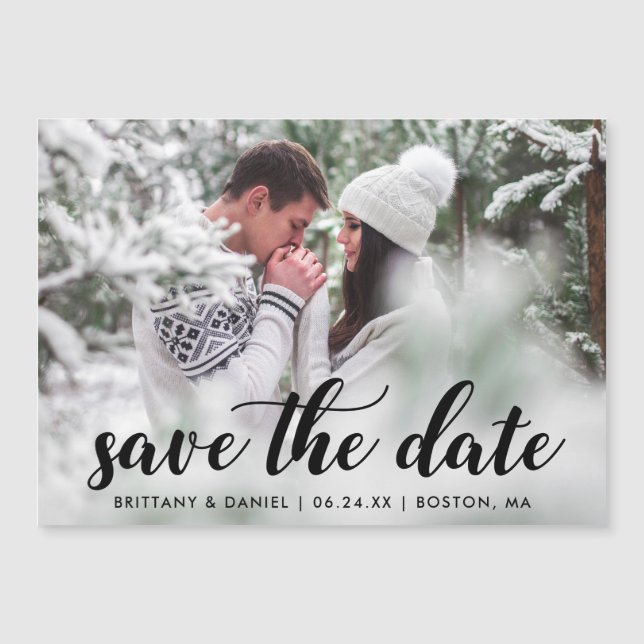 Modernes Script-Foto Magnetic Save the Date Magnetkarte (Vorderseite)
