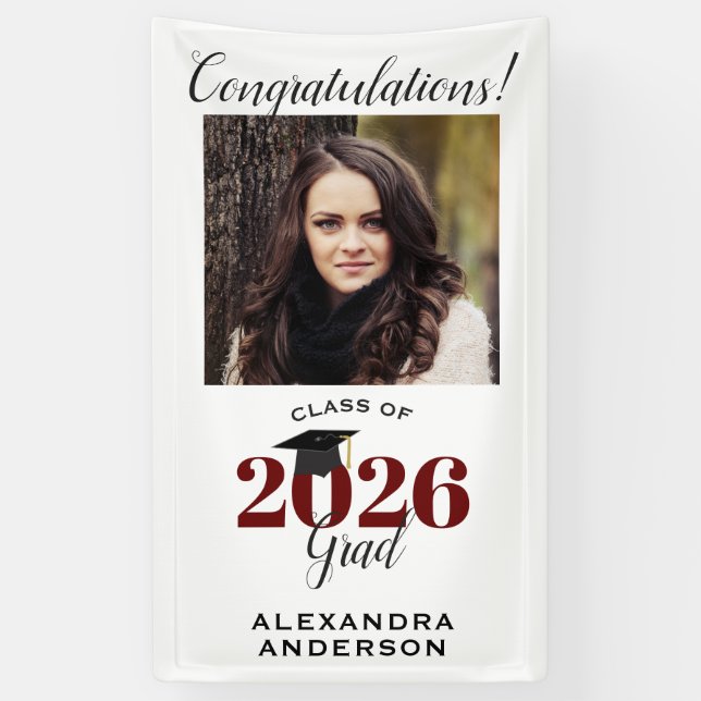 Modernes Script Foto Maroon Vertical Abschluss Banner (Vertikal)