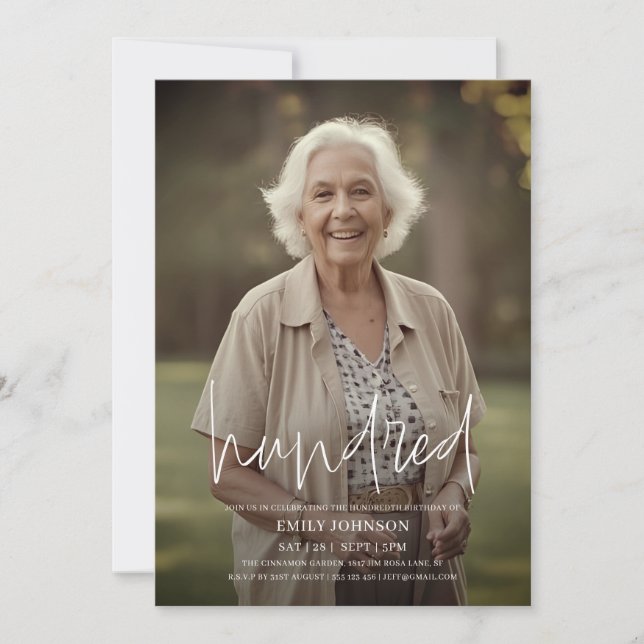 Modernes Script-Foto Minimal 100. Geburtstag Einladung (Vorderseite)