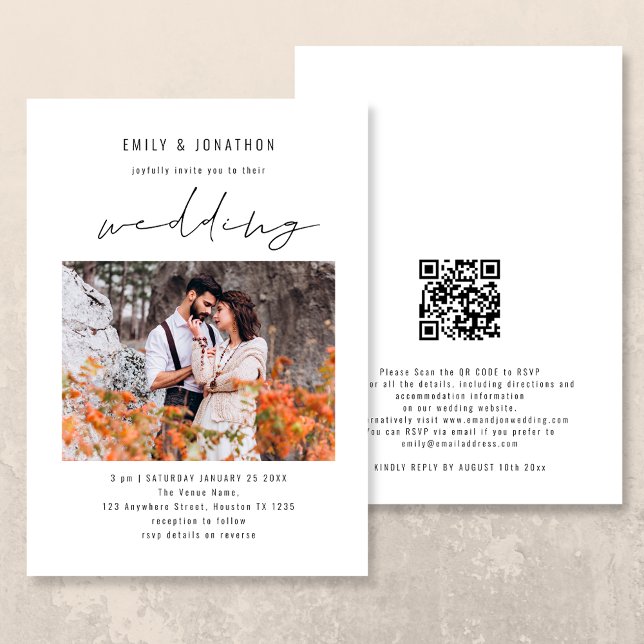 Modernes Script Foto QR Code Hochzeit Einladung (Von Creator hochgeladen)