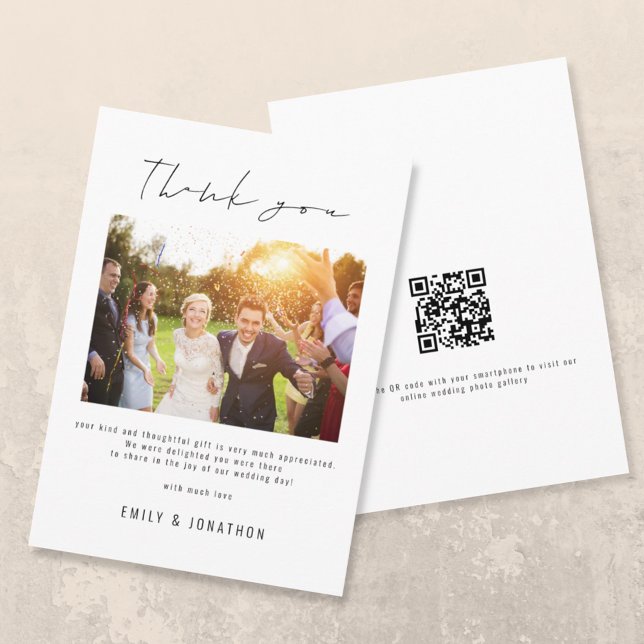 Modernes Script Foto QR Code Hochzeit Vielen Dank Dankeskarte (Von Creator hochgeladen)