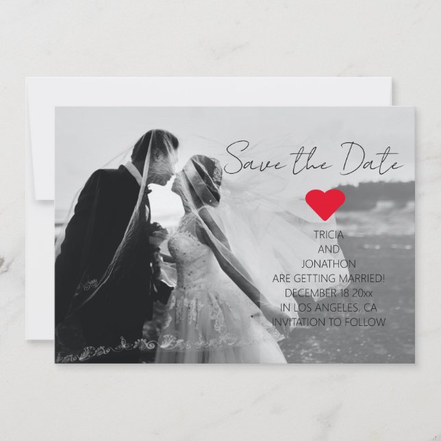 Modernes Script Foto QR Code Hochzeitaddiendatum Save The Date (Vorderseite)