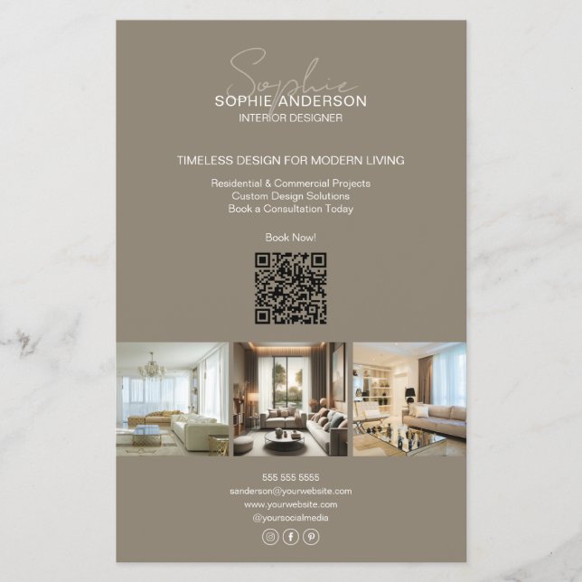 Modernes Script Foto QR Taupe Beruflich Business Flyer (Vorne)