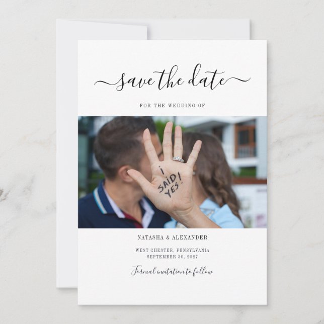 Modernes Script-Foto Save The Date (Vorderseite)