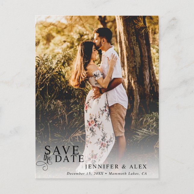 Modernes Script-Foto Save the Date Postkarte (Vorderseite)