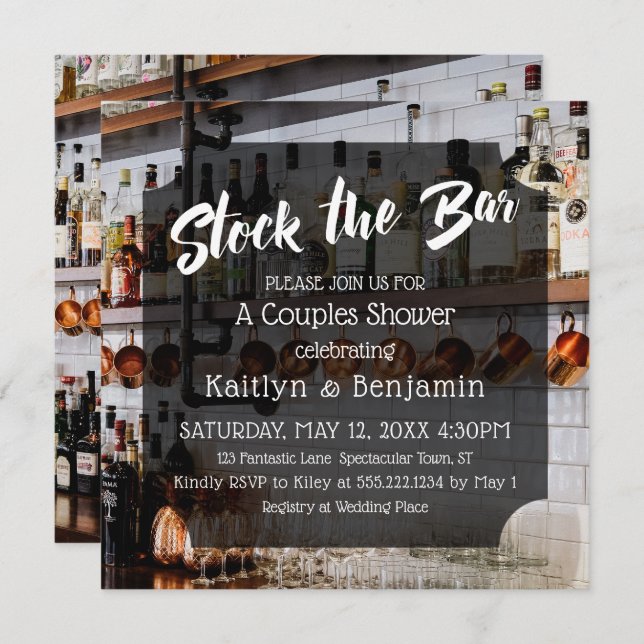 Modernes Script Foto Stock die Bar Couples Dusche  Einladung (Vorne/Hinten)
