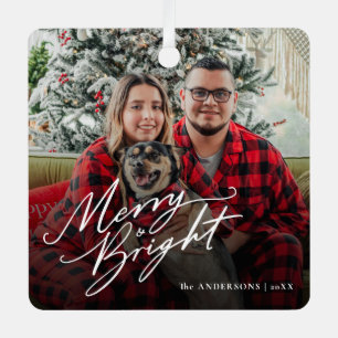 Modernes Script frohe und helle Weihnachten Foto Ornament Aus Metall