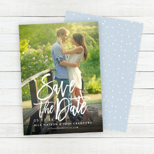 Modernes Script für Hochzeit-Foto Dusty Blue Save The Date