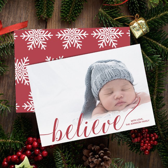 Modernes Script glaube Foto Feiertagskarte (Modern Script Believe Photo Holiday Card)