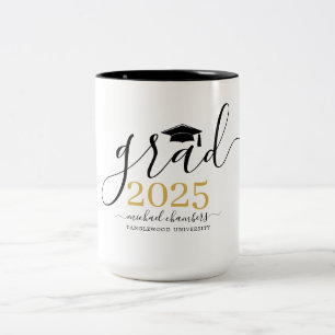 Modernes Script Gold Black Abschluss Personalisier Zweifarbige Tasse