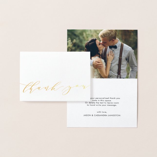 Modernes Script Gold Foil Wedding Foto Vielen Dank Folienkarte (Anzeige)