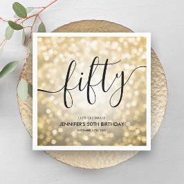Modernes Script Gold Glitzer Lights 50. Geburtstag Serviette
