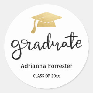 Modernes Script Gold Graduate Hat Elegant Runder Aufkleber