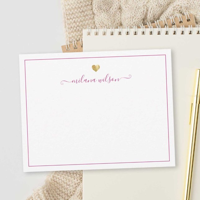 Modernes Script Gold Herz Personalisiert Pink Girl Mitteilungskarte (Von Creator hochgeladen)