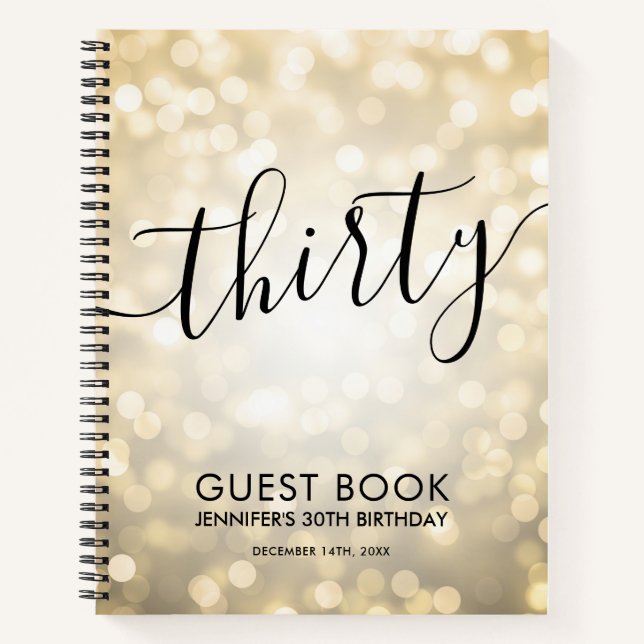 Modernes Script Gold Lights 30. Geburtstag GÄSTEBU Notizbuch (Vorderseite)