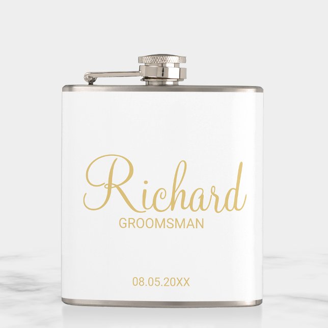Modernes Script Gold Personalisierter Trauzeuge Flachmann (Von Creator hochgeladen)