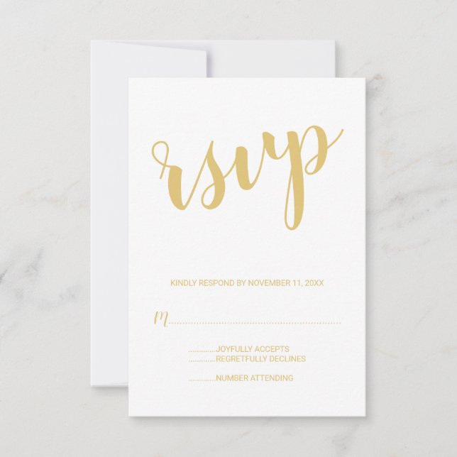 Modernes Script Gold Wedding RSVP (Vorderseite)