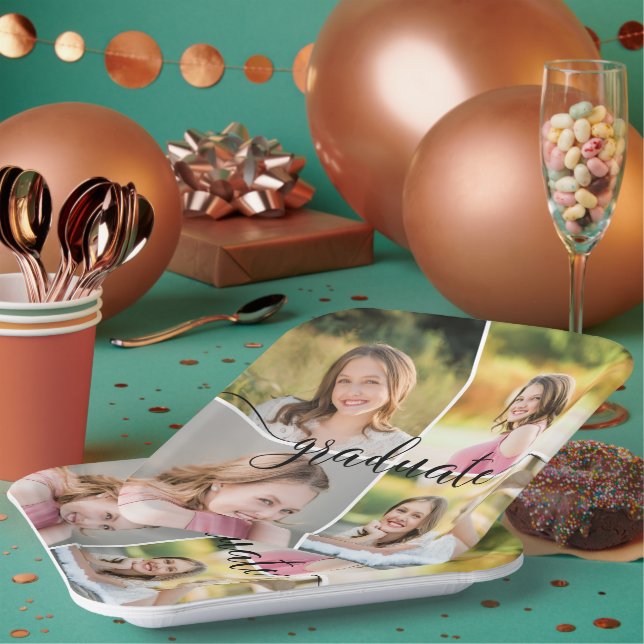 Modernes Script GRADUATE 4 Foto Collage Paper Plat Pappteller (Multi)
