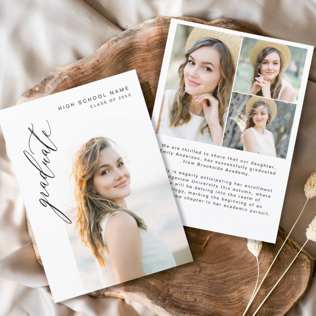 Modernes Script Graduate Einfaches Foto Abschluss Ankündigung (Von Creator hochgeladen)