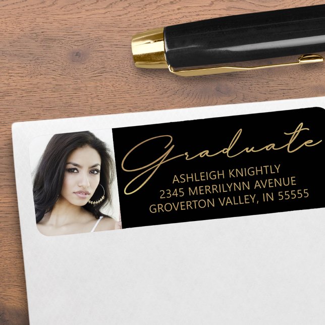 Modernes Script Graduate Foto Black Gold (Von Creator hochgeladen)