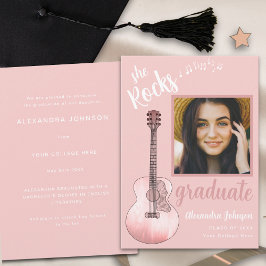 Modernes Script Graduate Foto Pink Guitar Einladung