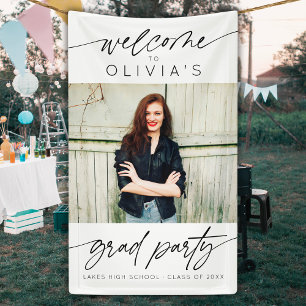 Modernes Script Graduation Party Foto Willkommen Banner
