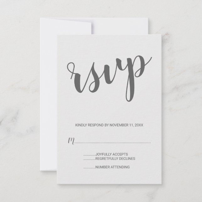 Modernes Script Gray Wedding RSVP Karte (Vorderseite)