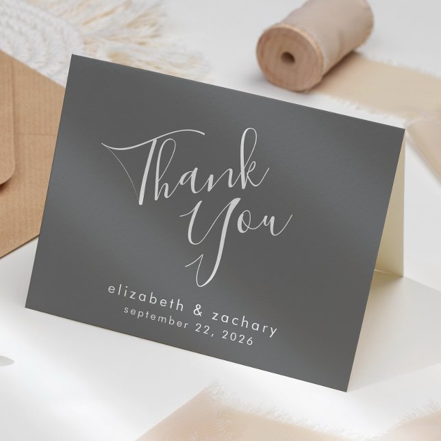 Modernes Script Gray Wedding Vielen Dank Karte (Von Creator hochgeladen)
