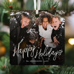 Modernes Script Happy Holidays Weihnachtsfest Foto Ornament Aus Metall