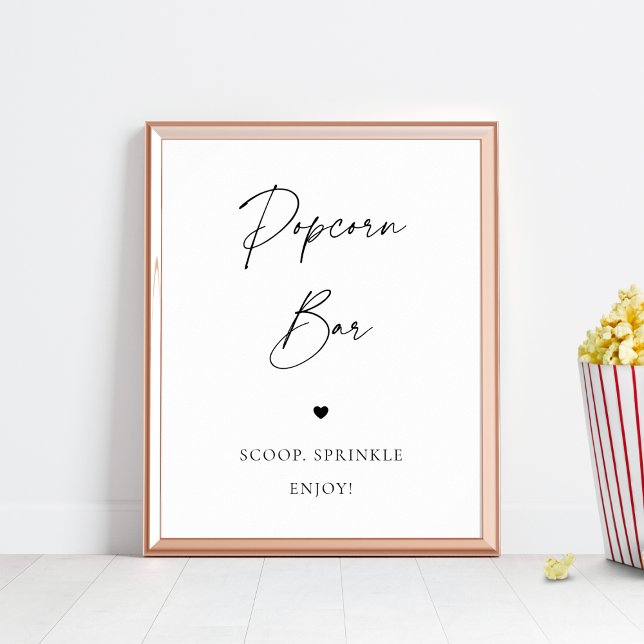 Modernes Script Heart Chic Popcorn Bar Wedding Sig Poster (Von Creator hochgeladen)