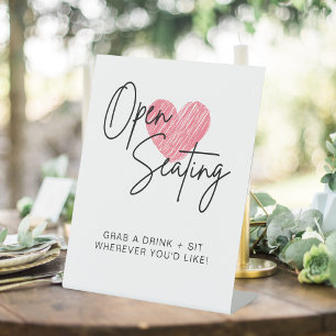 Modernes Script Heart Open Seating Wedding Sign Sockelschild
